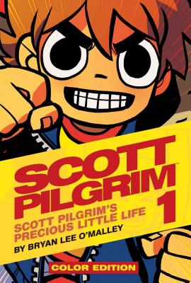 Cover of Scott Pilgrim 1 showing Scott Pilgrim grinning with his fists up