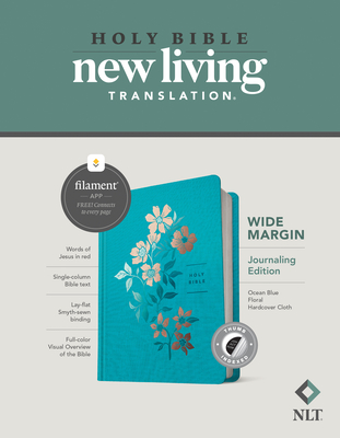 NLT Wide Margin Bible, Filament-Enabled Edition (Hardcover Cloth, Ocean Blue Floral, Indexed, Red Letter) By Tyndale (Created by) Cover Image