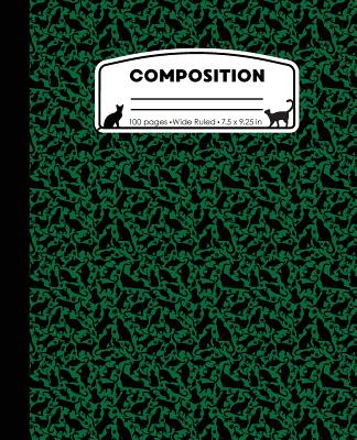 Composition: Cat Pattern Green Marble Composition Notebook Wide Ruled 7.5 x 9.25 in, 100 pages (50 sheets) book for kids, school, s Cover Image
