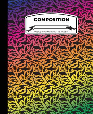Composition: Sharks Rainbow Marble Composition Notebook Wide Ruled 7.5 x 9.25 in, 100 pages book for girls or boys, kids, school, s Cover Image