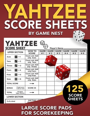 Yahtzee Score Sheets: 125 Large Score Pads for Scorekeeping 8.5