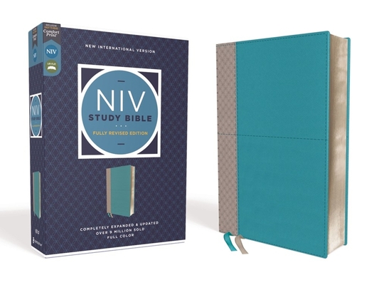 NIV Study Bible, Fully Revised Edition, Leathersoft, Teal/Gray, Red Letter, Comfort Print Cover Image