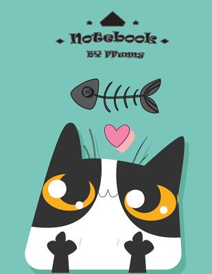 Notebook: Cute cat on green cover and Dot Graph Line Sketch pages, Extra large (8.5 x 11) inches, 110 pages, White paper, Sketch By F. Funny Cover Image