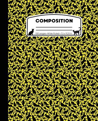 Composition: Cat Pattern Yellow Marble Composition Notebook Wide Ruled 7.5 x 9.25 in, 100 pages (50 sheets) book for kids, school, Cover Image