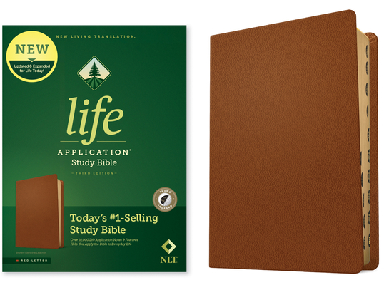 NLT Life Application Study Bible, Third Edition (Genuine Leather, Brown, Indexed, Red Letter) Cover Image
