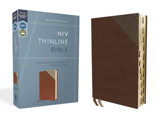 Niv, Thinline Bible, Leathersoft, Brown, Red Letter, Thumb Indexed, Comfort Print By Zondervan Cover Image