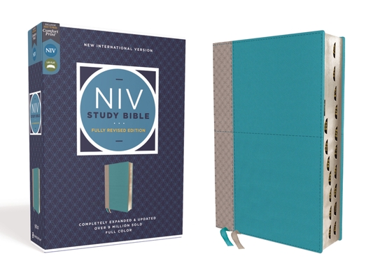 NIV Study Bible, Fully Revised Edition, Leathersoft, Teal/Gray, Red Letter, Thumb Indexed, Comfort Print By Kenneth L. Barker (Editor), Mark L. Strauss (Editor), Jeannine K. Brown (Editor) Cover Image