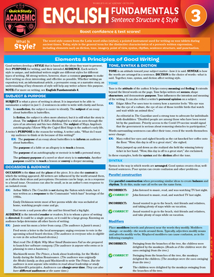 English Fundamentals 3 - Sentence Structure & Style: Quickstudy Language Arts Laminated Reference & Study Guide Cover Image