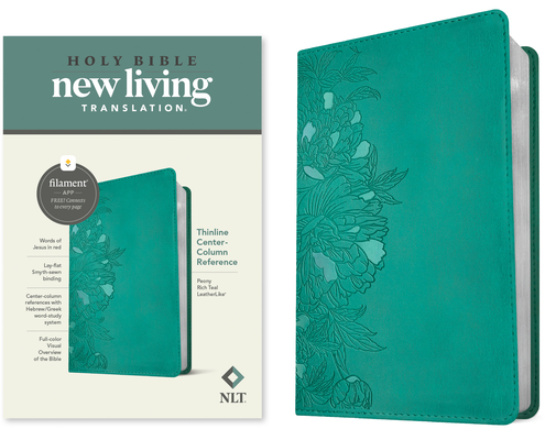 NLT Thinline Center-Column Reference Bible, Filament-Enabled Edition (Leatherlike, Peony Rich Teal, Red Letter) Cover Image