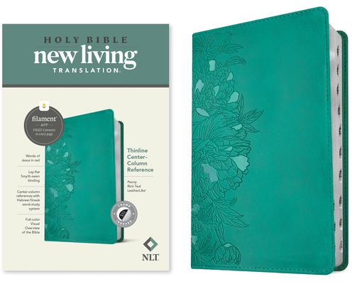 NLT Thinline Center-Column Reference Bible, Filament-Enabled Edition (Leatherlike, Peony Rich Teal, Indexed, Red Letter) Cover Image