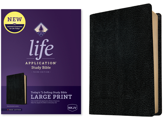 NKJV Life Application Study Bible, Third Edition, Large Print (Bonded Leather, Black, Red Letter) Cover Image