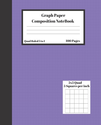 Graph Composition Notebook 5 Squares per inch 5x5 Quad Ruled 5 to 1 100 Sheets: Cute Purple Cover Black Stripe gift Book grid squared paper Back To Sc Cover Image