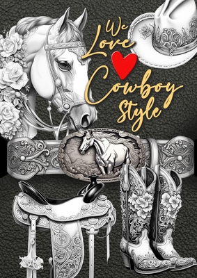 We love Cowboy Style Coloring Book for Adults: Western Riding Coloring Book Grayscale Horses Coloring Book for Adults Western Riding Equipment Colorin Cover Image