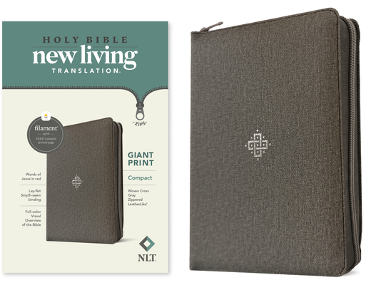 NLT Compact Giant Print Zipper Bible, Filament-Enabled Edition (Leatherlike, Woven Cross Gray, Red Letter) Cover Image