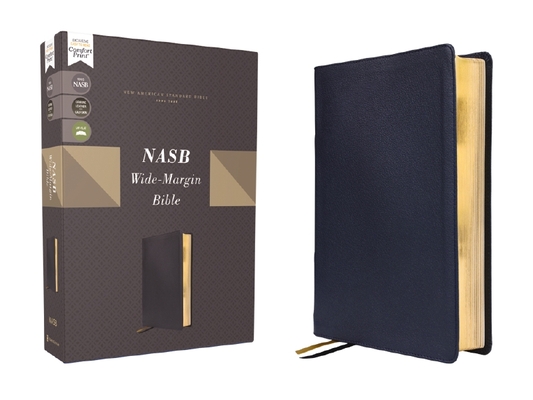 Nasb, Wide Margin Bible, Genuine Leather, Calfskin, Navy, Red Letter, 1995 Text, Comfort Print Cover Image