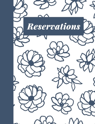 Reservations: Stylish Restaurant Table Reservation Book with Modern Floral Line Art Cover Design in Blue