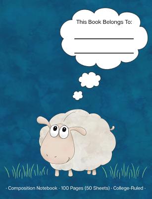 Composition Notebook: Cute Sheep Blue Background; College Ruled Pages Cover Image