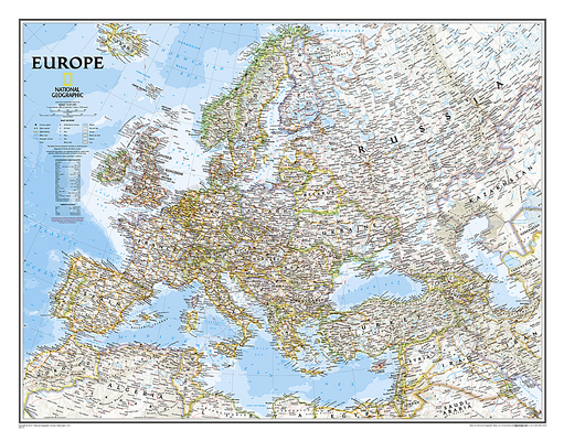 National Geographic Europe Wall Map - Classic (30.5 X 23.75 In) (National Geographic Reference Map)