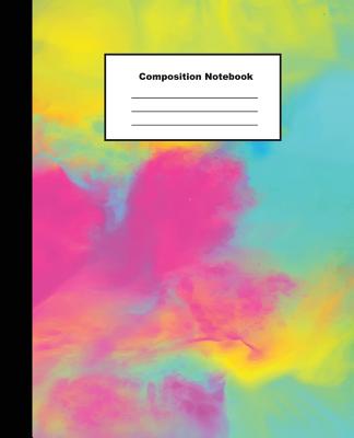 Composition Notebook: Green Yellow Pink Mable Like Water Colour Background Wide Ruled Paper Cover Image