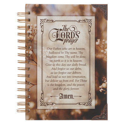 Christian Art Gifts Journal W/Scripture for Men/Women the Lord's Prayer Mathew Bible Verse Brown 192 Ruled Pages, Large Hardcover Notebook, Wire Bound Cover Image