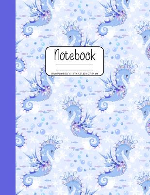 Notebook Wide Ruled 8.5 x 11 in / 21.59 x 27.94 cm: Composition Book, Seahorses in Pastel Purple Cover, C856 By Printed Kat Cover Image
