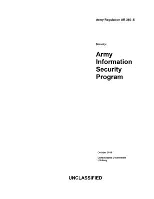 Army Regulation AR 380 5 Security Army Information Security Program   9781704199146 