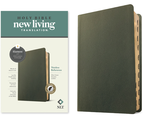 NLT Thinline Reference Bible, Filament-Enabled Edition (Genuine Leather, Olive Green, Indexed, Red Letter) By Tyndale (Created by) Cover Image