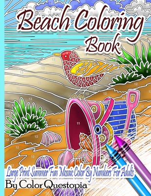 Beach Coloring Book- Large Print Summer Fun Mosaic Color By