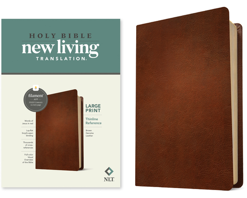 NLT Large Print Thinline Reference Bible, Filament-Enabled Edition (Genuine Leather, Brown, Red Letter) By Tyndale (Created by) Cover Image