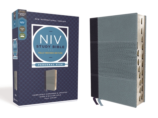 NIV Study Bible, Fully Revised Edition, Personal Size, Leathersoft, Navy/Blue, Red Letter, Thumb Indexed, Comfort Print Cover Image