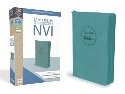 Santa Biblia de Premio Y Regalo Nvi, Leathersoft, Aqua Con Cremallera Cover Image