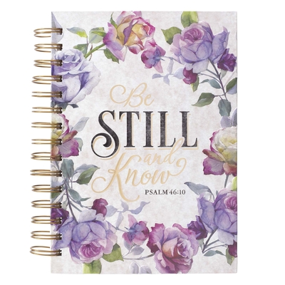 Christian Art Gifts Journal W/Scripture Be Still and Know Psalm 46:10 Bible Verse Purple Rose 192 Ruled Pages, Large Hardcover Notebook, Wire Bound Cover Image