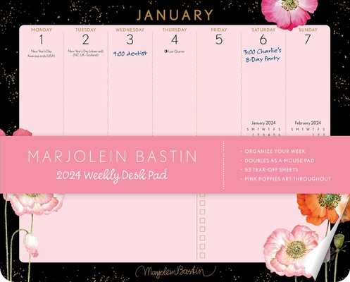 Marjolein Bastin 2024 Weekly Desk Pad: Pink Poppies Cover Image