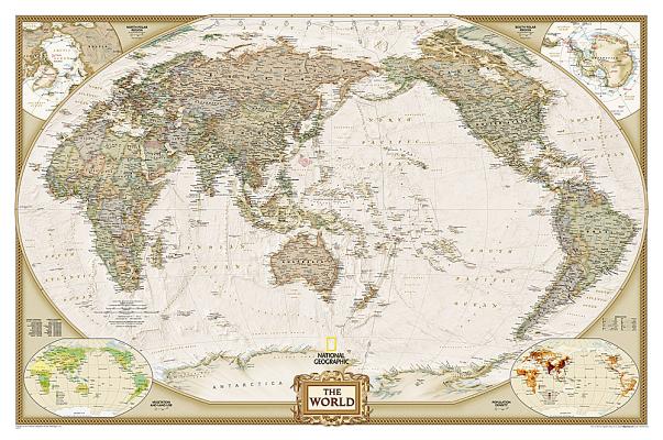 National Geographic World, Pacific Centered Wall Map - Executive (46 X 30.5 In) (National Geographic Reference Map)