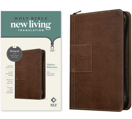 NLT Thinline Reference Zipper Bible, Filament-Enabled Edition (Leatherlike, Atlas Rustic Brown, Red Letter) Cover Image