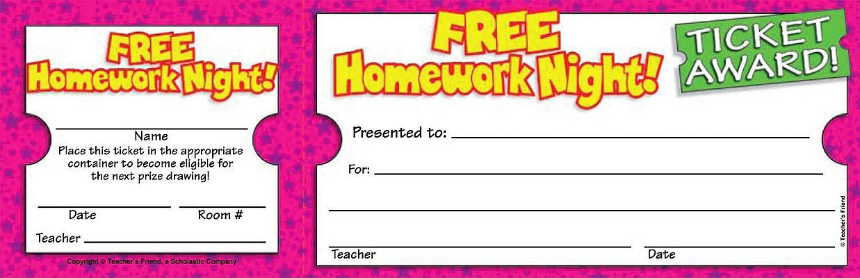 Free Homework Night Ticket Awards By Teacher's Friend, Maria Chang (Editor) Cover Image
