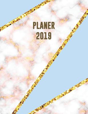 Planer 2019: Trendy Wochenplaner - Cyan-Blau Rosa Und Goldener Marmor Mit Mosaik-Linien Design - Monatsplaner Mit Raum Für Notizen Cover Image