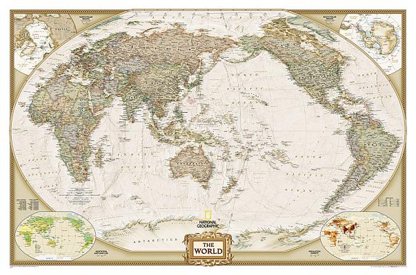 National Geographic World, Pacific Centered Wall Map - Executive - Laminated (46 X 30.5 In) (National Geographic Reference Map)