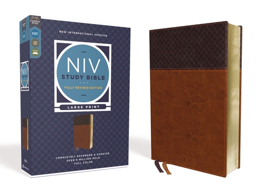 NIV Study Bible, Fully Revised Edition, Large Print, Leathersoft, Brown, Red Letter, Comfort Print Cover Image