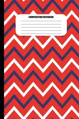 Composition Notebook: Blue and White Zig Zags on Red Background (100 Pages, College Ruled) Cover Image