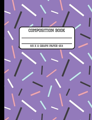 Composition Book Graph Paper 4x4: Trendy Purple 80s Geometric Back to School Quad Writing Notebook for Students and Teachers in 8.5 x 11 Inches Cover Image