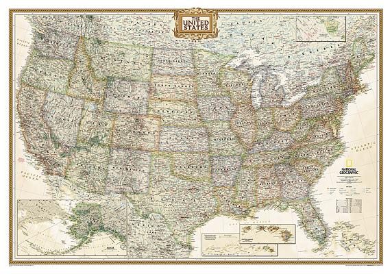 National Geographic United States Wall Map - Executive (43.5 X 30.5 In) (National Geographic Reference Map)
