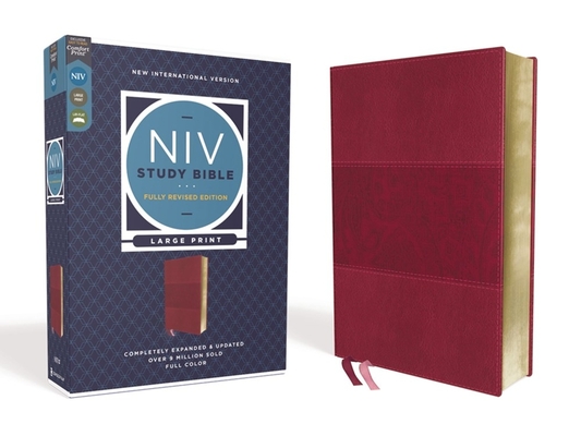 NIV Study Bible, Fully Revised Edition, Large Print, Leathersoft, Burgundy, Red Letter, Comfort Print Cover Image