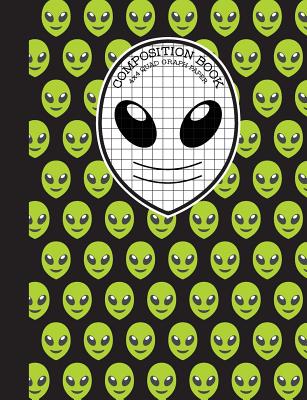 Composition Book 4x4 Quad Graph Paper: Black and Green Emoji Alien Notebook with 150 Pages or 75 Sheets, 1/4 Inch Squares, Softcover Cover Image