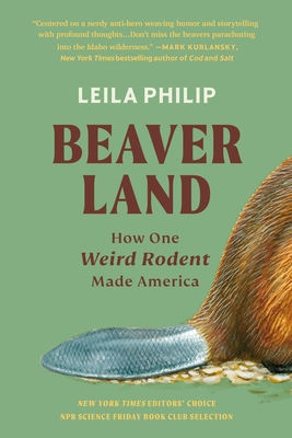 cover art for paperback of Beaverland by Leila Philip. A green background with a beaver's backhalf and tail stretching off the right side of the cover.