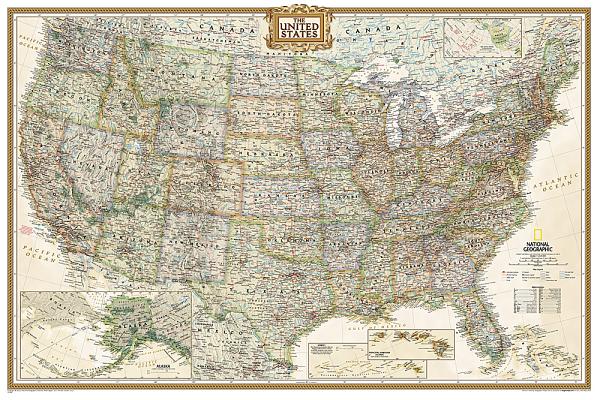 National Geographic: United States Executive Wall Map (Poster Size: 36 X 24 Inches) (National Geographic Reference Map) By National Geographic Maps Cover Image