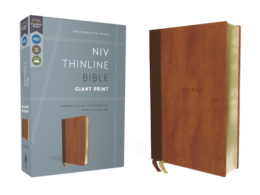 Niv, Thinline Bible, Giant Print, Leathersoft, Brown, Red Letter, Comfort Print Cover Image