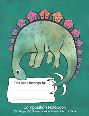 Composition Notebook: Dinosaur Stegosaurus Blue Green Background; Wide Ruled Pages Cover Image