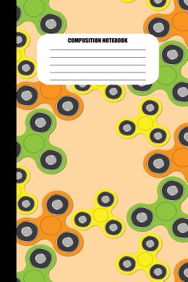 Composition Notebook: Fidget Spinners in Orange, Green and Yellow (Peach Background) (100 Pages, College Ruled) Cover Image