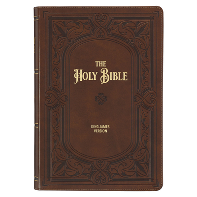 KJV Study Bible, Large Print King James Version Holy Bible, Thumb Tabs, Ribbons, Faux Leather Saddle Tan Framed Art Nouveau Debossed Cover Image